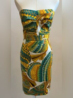 Banana Republic x Trina Turk Strapless Sheath Dress Women 2 Retro Mod Print